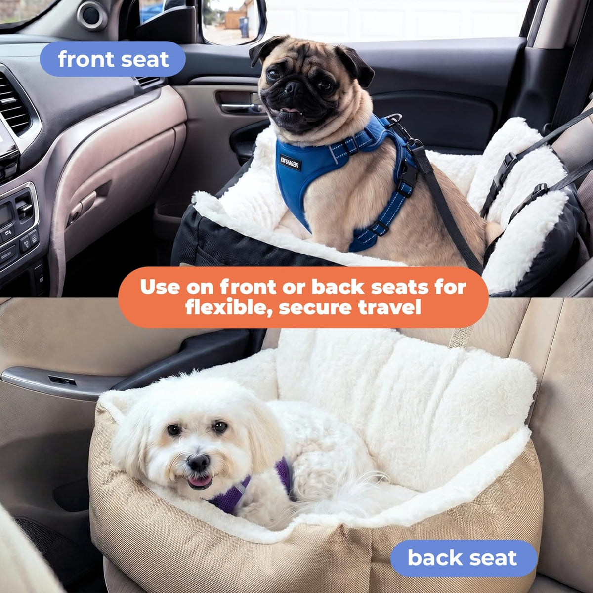 Elevated Dog Car Seat for Small Dogs | Booster Seat with Safety Tether