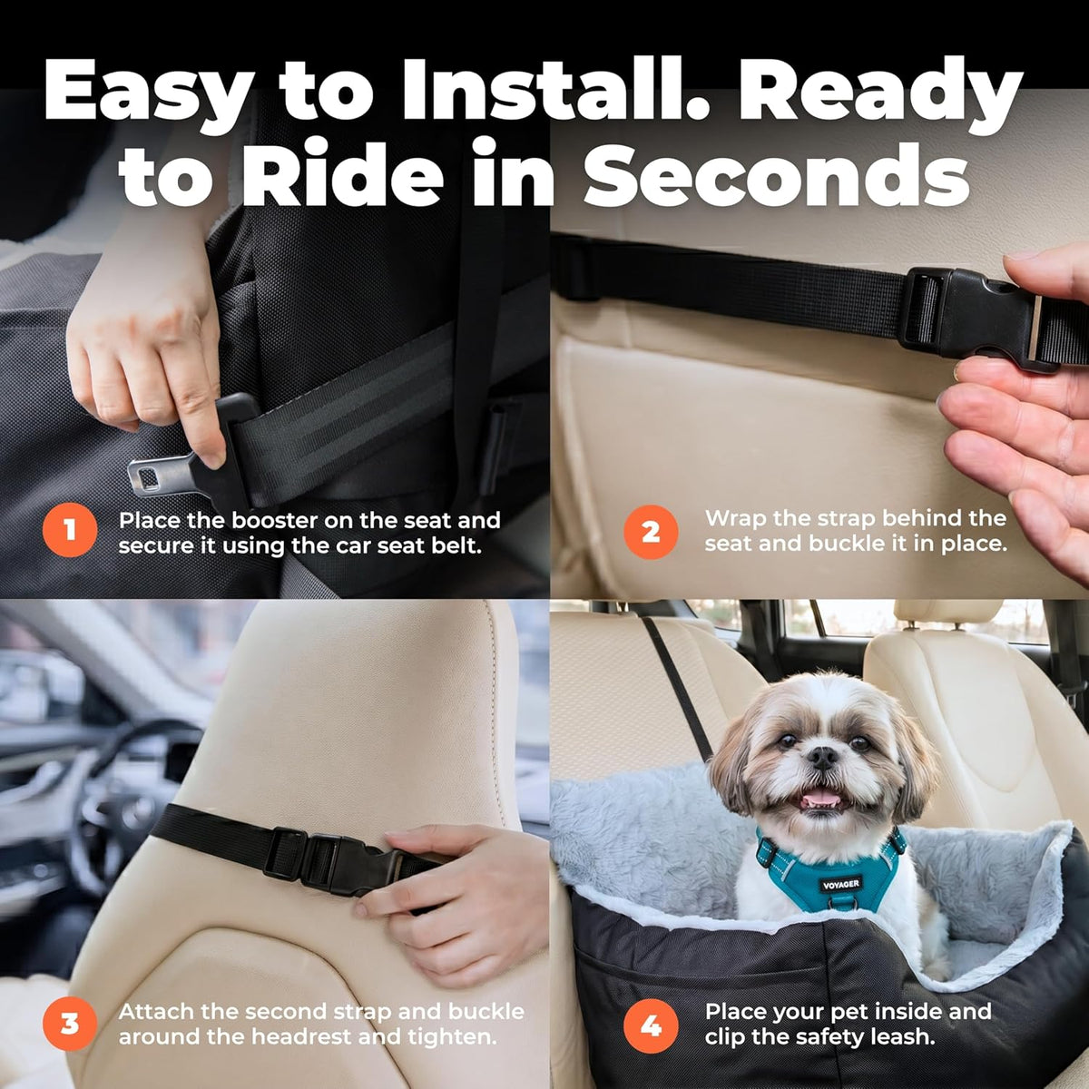 Elevated Dog Car Seat for Small Dogs | Booster Seat with Safety Tether