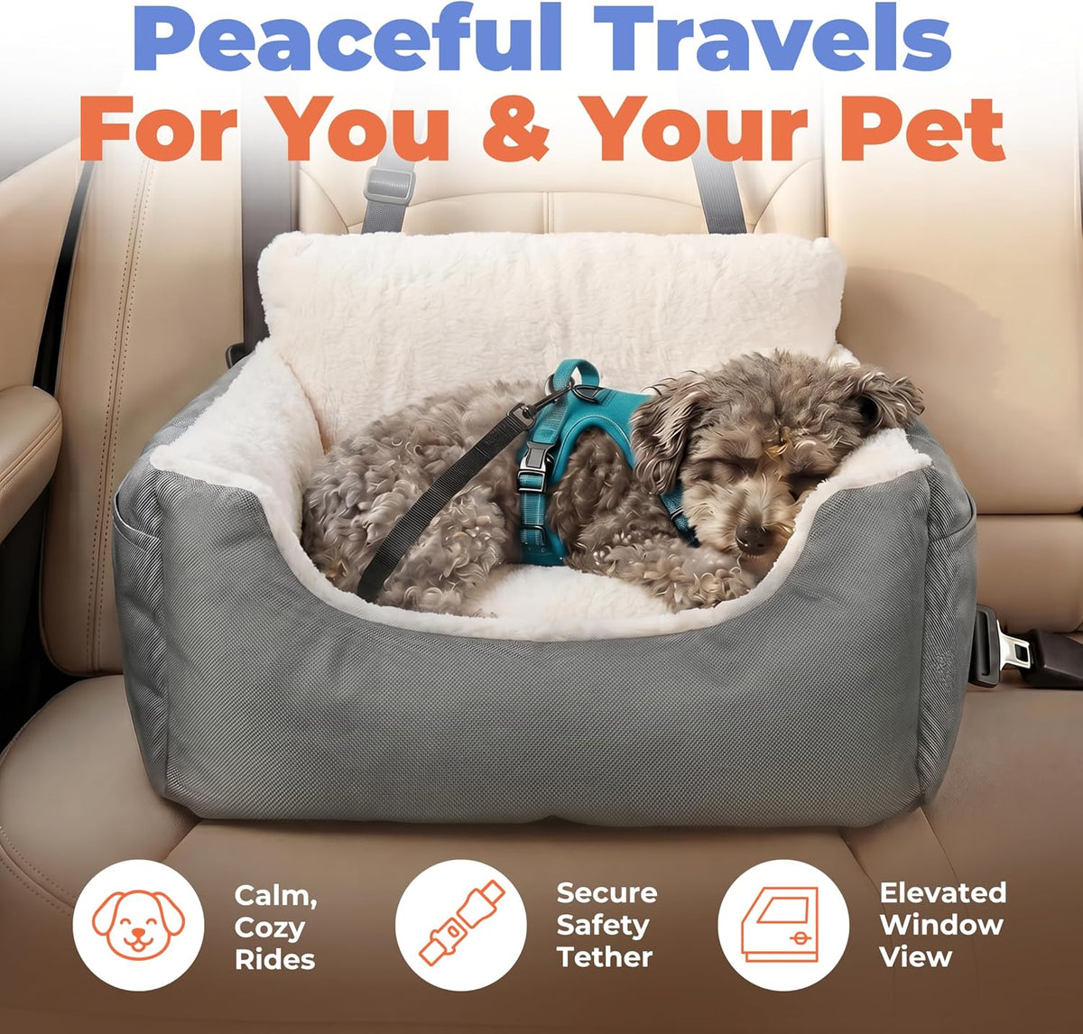 Elevated Dog Car Seat for Small Dogs | Booster Seat with Safety Tether