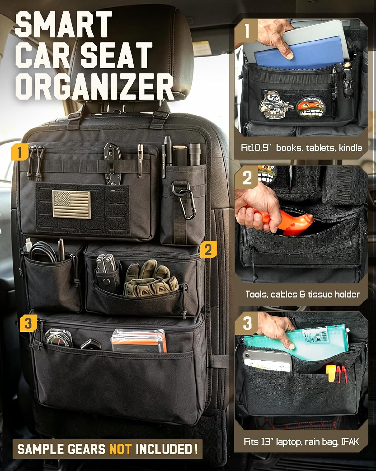 All in One Car Seat Back Organizer Fit Most Cars SUV Trucks Jeeps