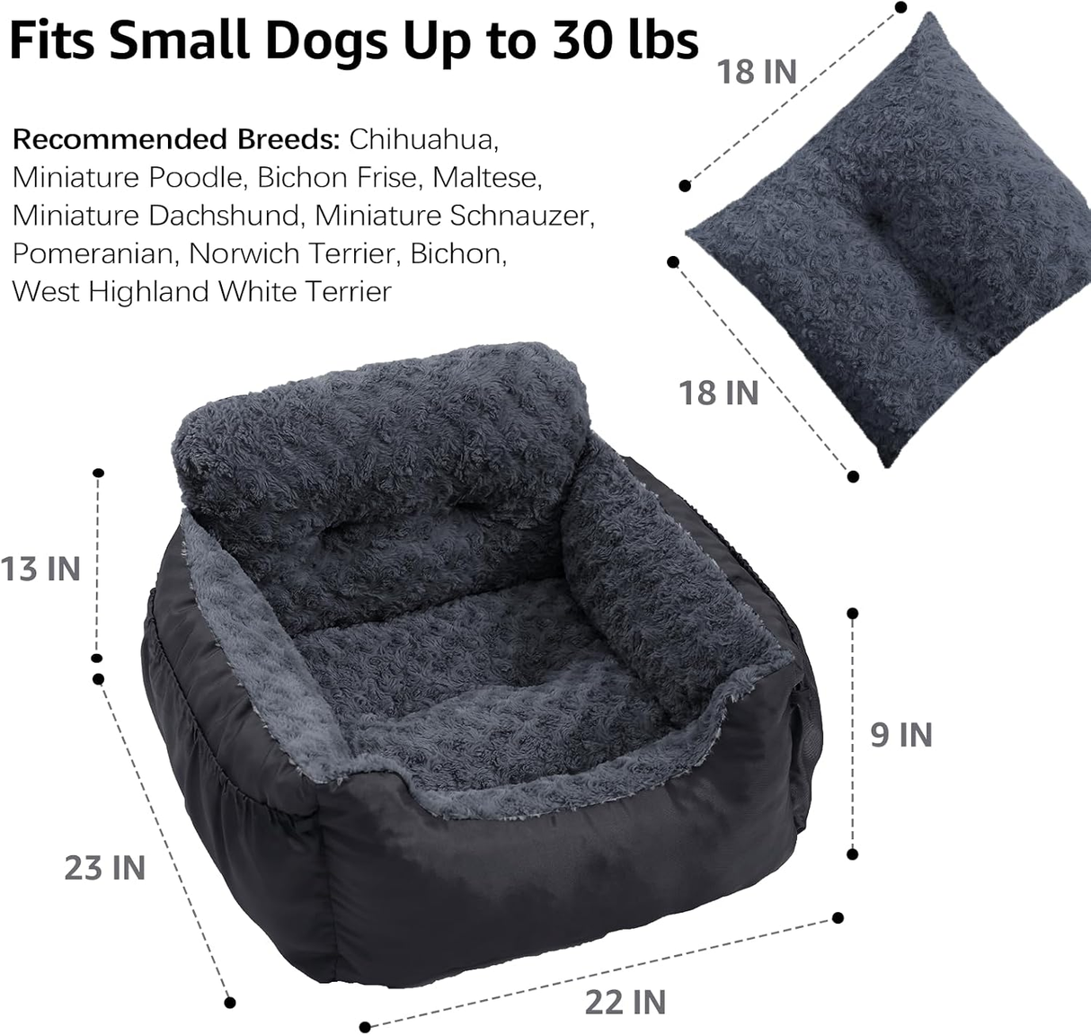 Dog Car Seat for Small Dogs, Washable Pet Booster Car Seats with Clip-On Safty Leash, Comfy Deluxe Plush Carseat with Storage Pockets, Puppy Travel Carrier Bed for Dogs Under 25 lbs