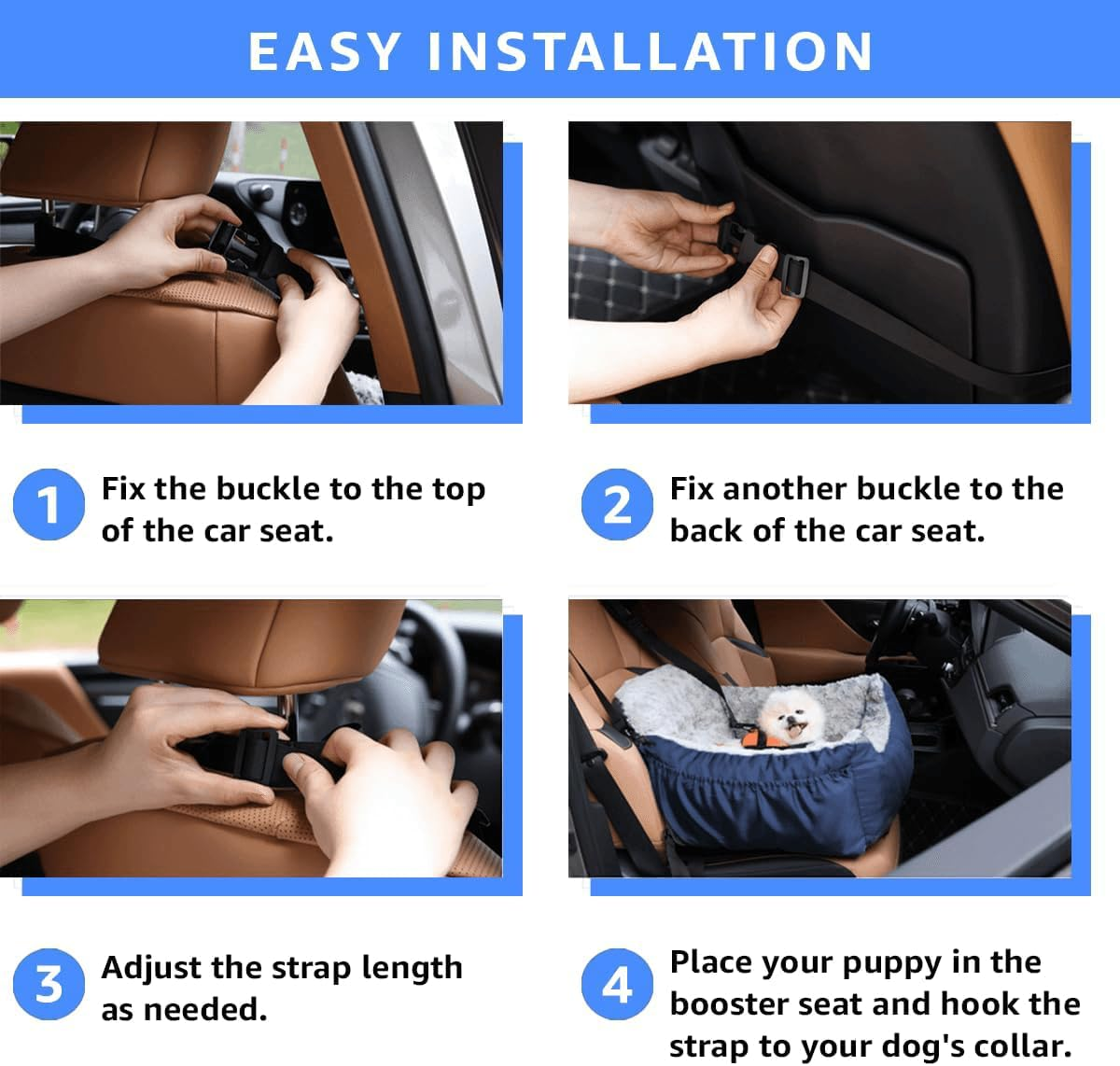 Dog Car Seat for Small Dogs, Washable Pet Booster Car Seats with Clip-On Safty Leash, Comfy Deluxe Plush Carseat with Storage Pockets, Puppy Travel Carrier Bed for Dogs Under 25 lbs
