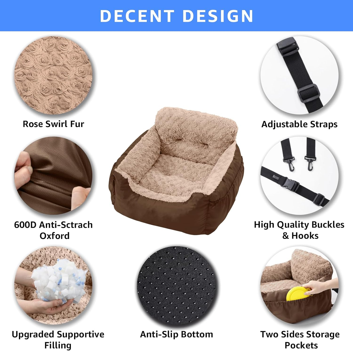 Dog Car Seat for Small Dogs, Washable Pet Booster Car Seats with Clip-On Safty Leash, Comfy Deluxe Plush Carseat with Storage Pockets, Puppy Travel Carrier Bed for Dogs Under 25 lbs