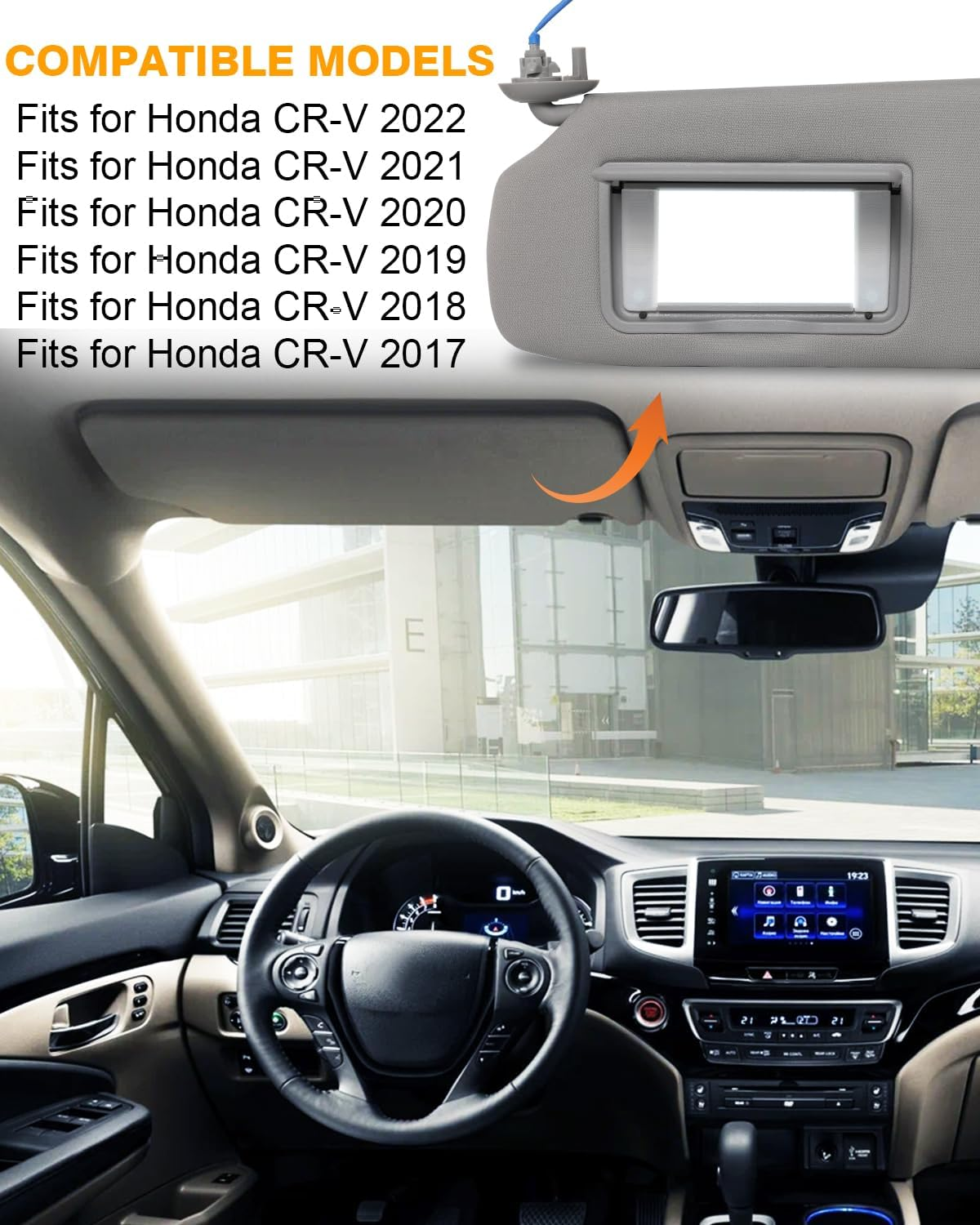 Driver Side Sun Visor Fits for Honda CRV 2017 2020 2021 2022 Replace 83280-TLY-H11ZB Car Sun Visor Replacement with Vanity Light/with Makeup Mirror