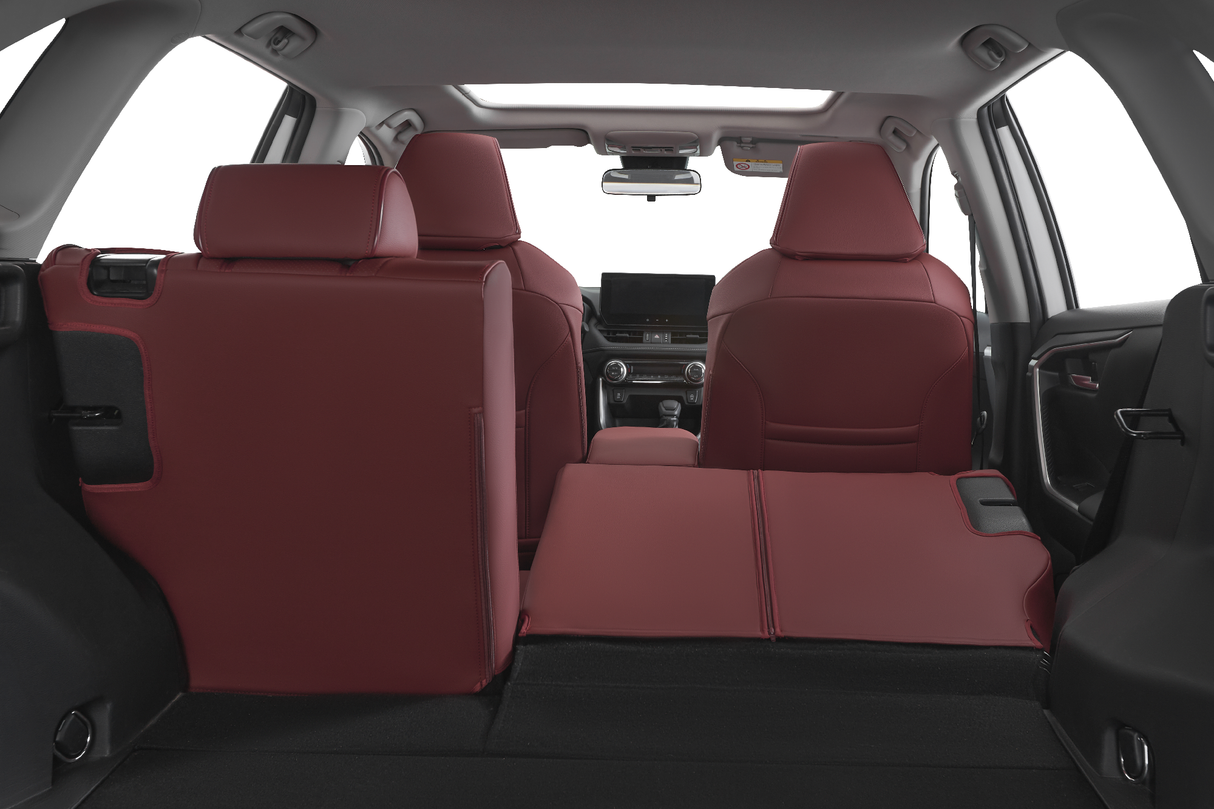 Toyota RAV4 custom leather seat covers in red interior design