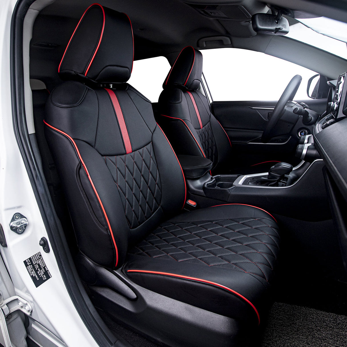 Black leather seat covers for Toyota RAV4 with red stitching custom fit car interior