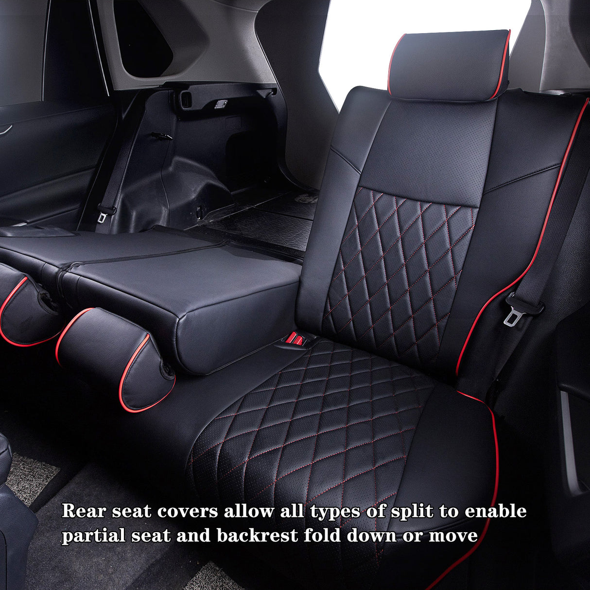 Black leather seat covers for Toyota RAV4 with red stitching custom fit car interior