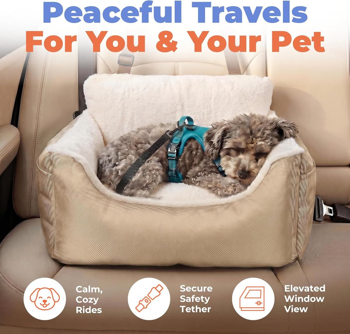 Elevated Dog Car Seat for Small Dogs | Booster Seat with Safety Tether