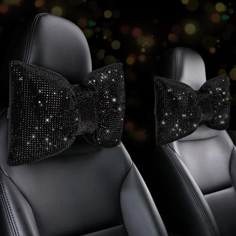 4 PCS Bling Car Pillows,Rhinestones Bowknot Car Headrest Pillow