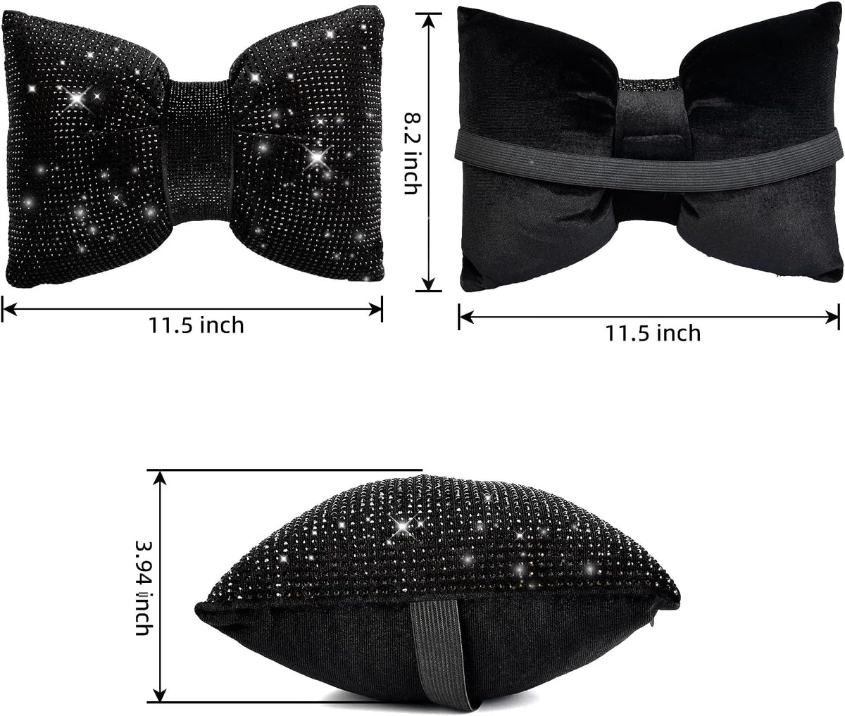 4 PCS Bling Car Pillows,Rhinestones Bowknot Car Headrest Pillow