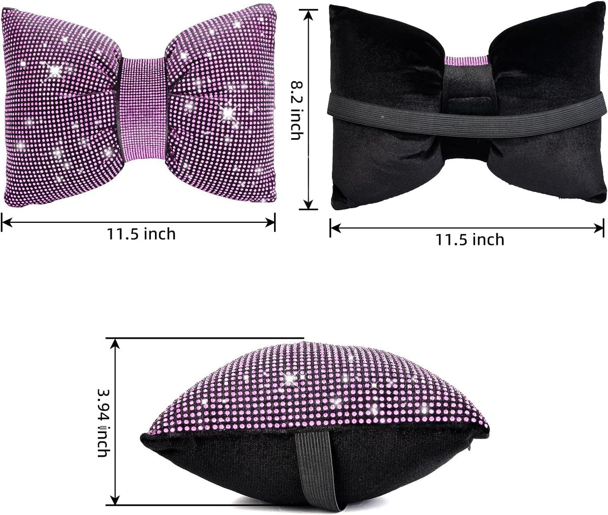 4 PCS Bling Car Pillows,Rhinestones Bowknot Car Headrest Pillow
