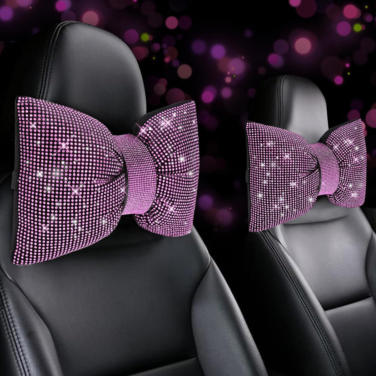4 PCS Bling Car Pillows,Rhinestones Bowknot Car Headrest Pillow