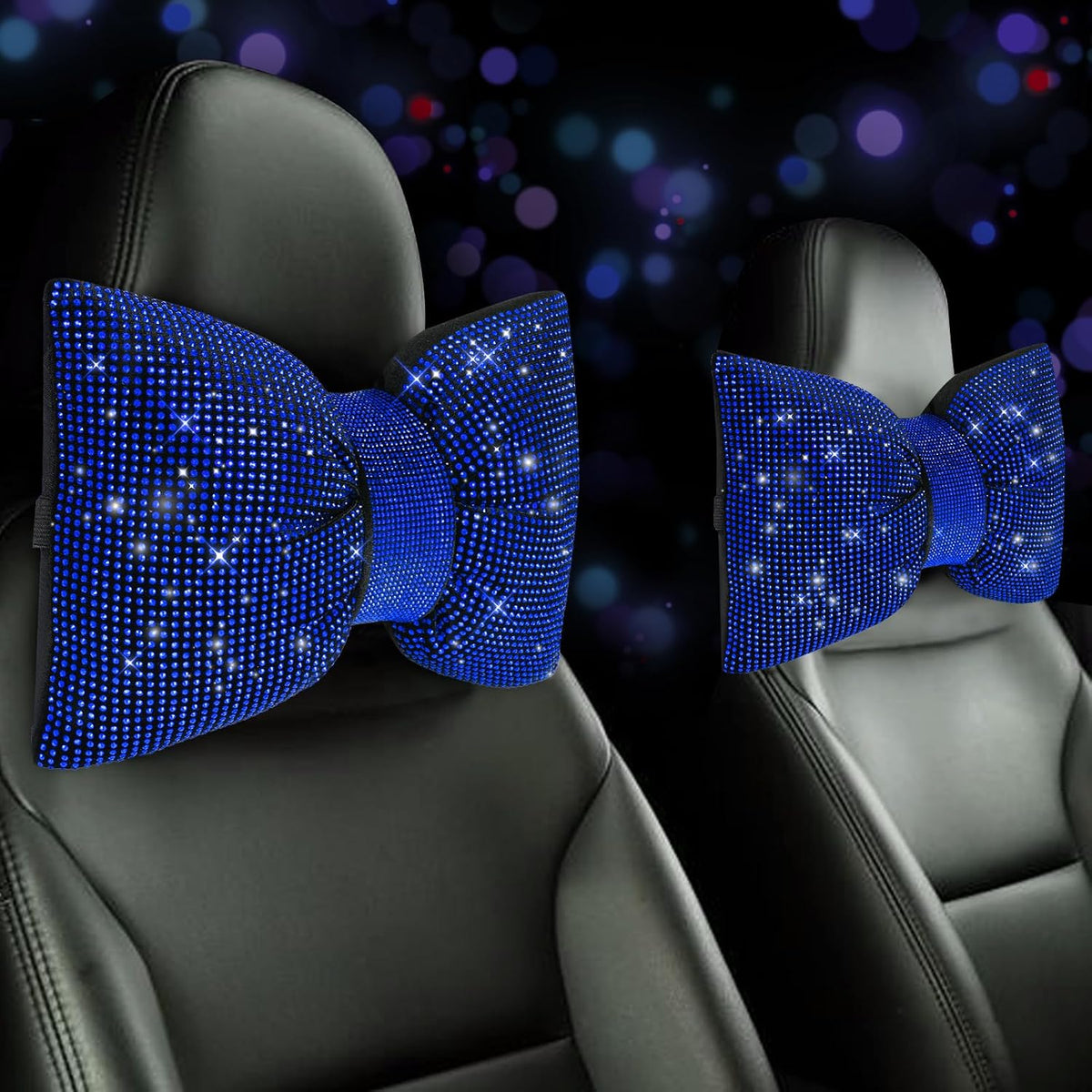 4 PCS Bling Car Pillows,Rhinestones Bowknot Car Headrest Pillow
