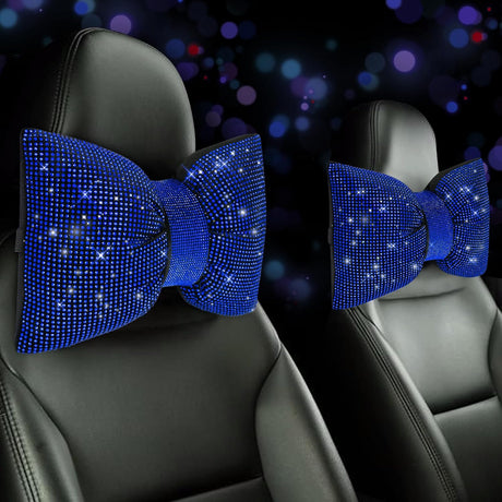 4 PCS Bling Car Pillows,Rhinestones Bowknot Car Headrest Pillow