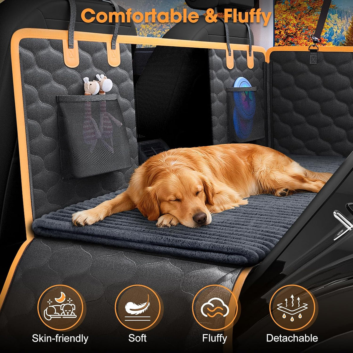 Dog Car Seat Bed Mat for Back Seat | Non-Slip & Washable