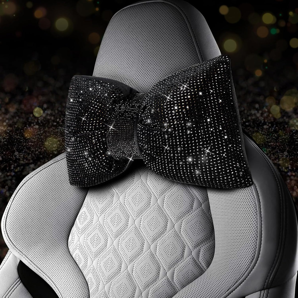 4 PCS Bling Car Pillows,Rhinestones Bowknot Car Headrest Pillow
