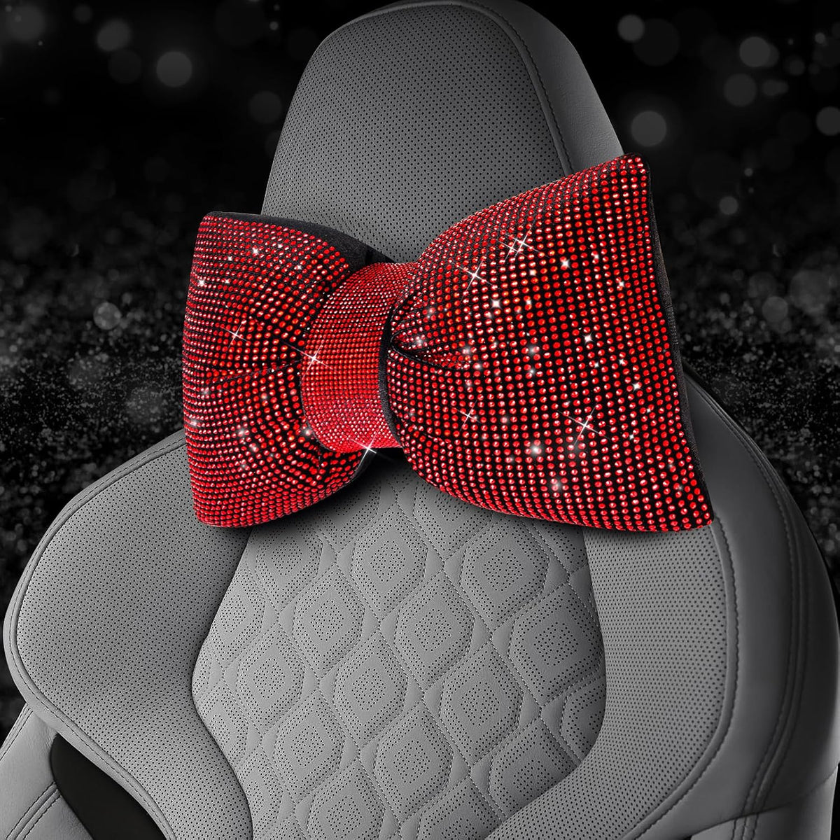 4 PCS Bling Car Pillows,Rhinestones Bowknot Car Headrest Pillow