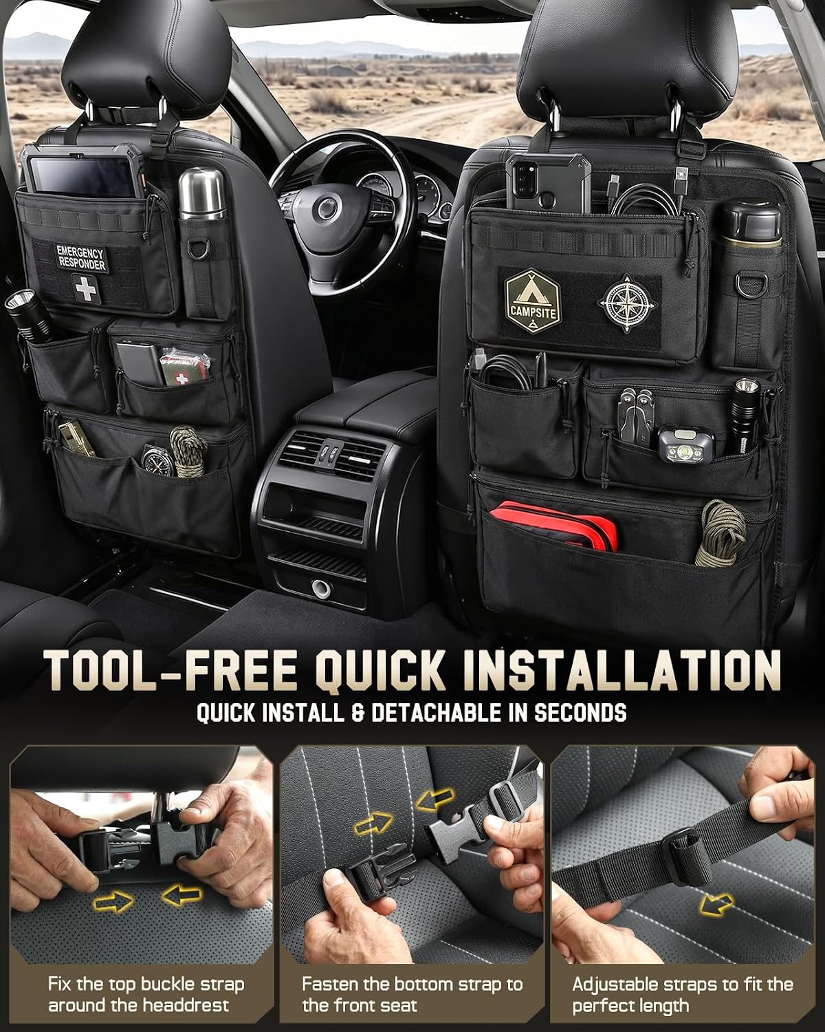All in One Car Seat Back Organizer Fit Most Cars SUV Trucks Jeeps