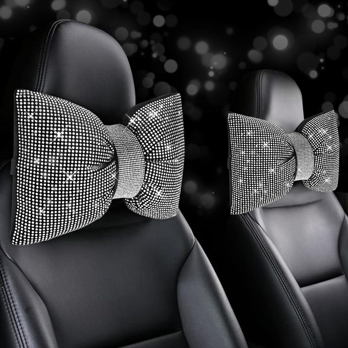 4 PCS Bling Car Pillows,Rhinestones Bowknot Car Headrest Pillow