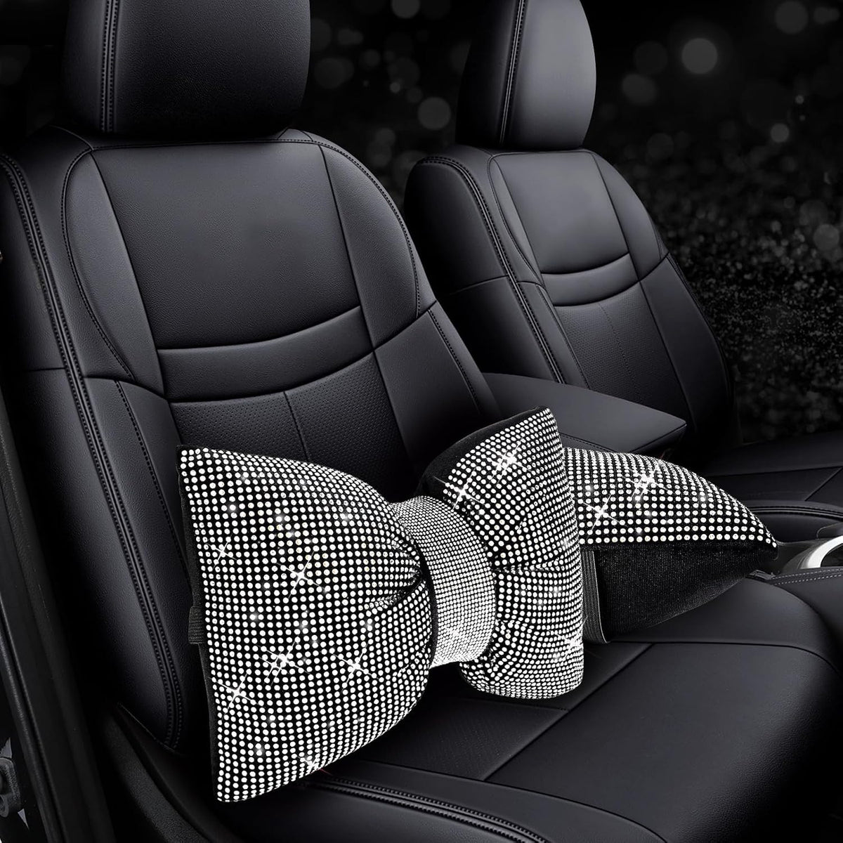 4 PCS Bling Car Pillows,Rhinestones Bowknot Car Headrest Pillow