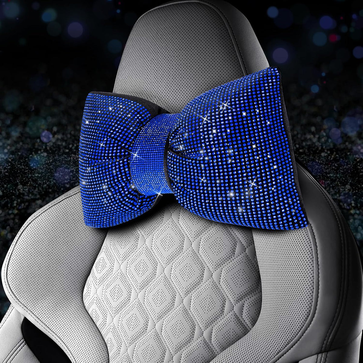 4 PCS Bling Car Pillows,Rhinestones Bowknot Car Headrest Pillow