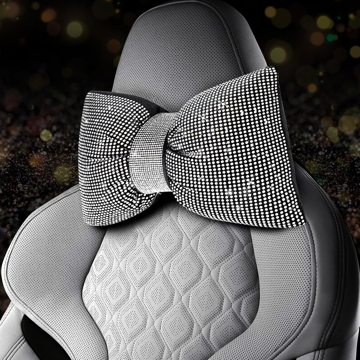 4 PCS Bling Car Pillows,Rhinestones Bowknot Car Headrest Pillow