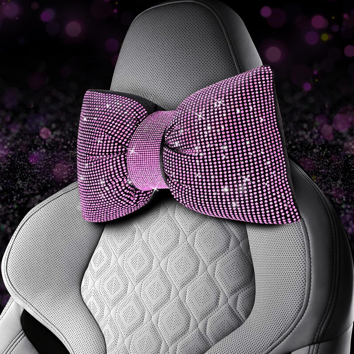 4 PCS Bling Car Pillows,Rhinestones Bowknot Car Headrest Pillow