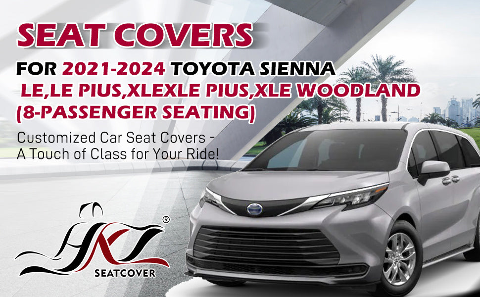 HKZ Custom Fit Car Seat Covers for Toyota Sienna 2021 2022 2023 2024 - Leather