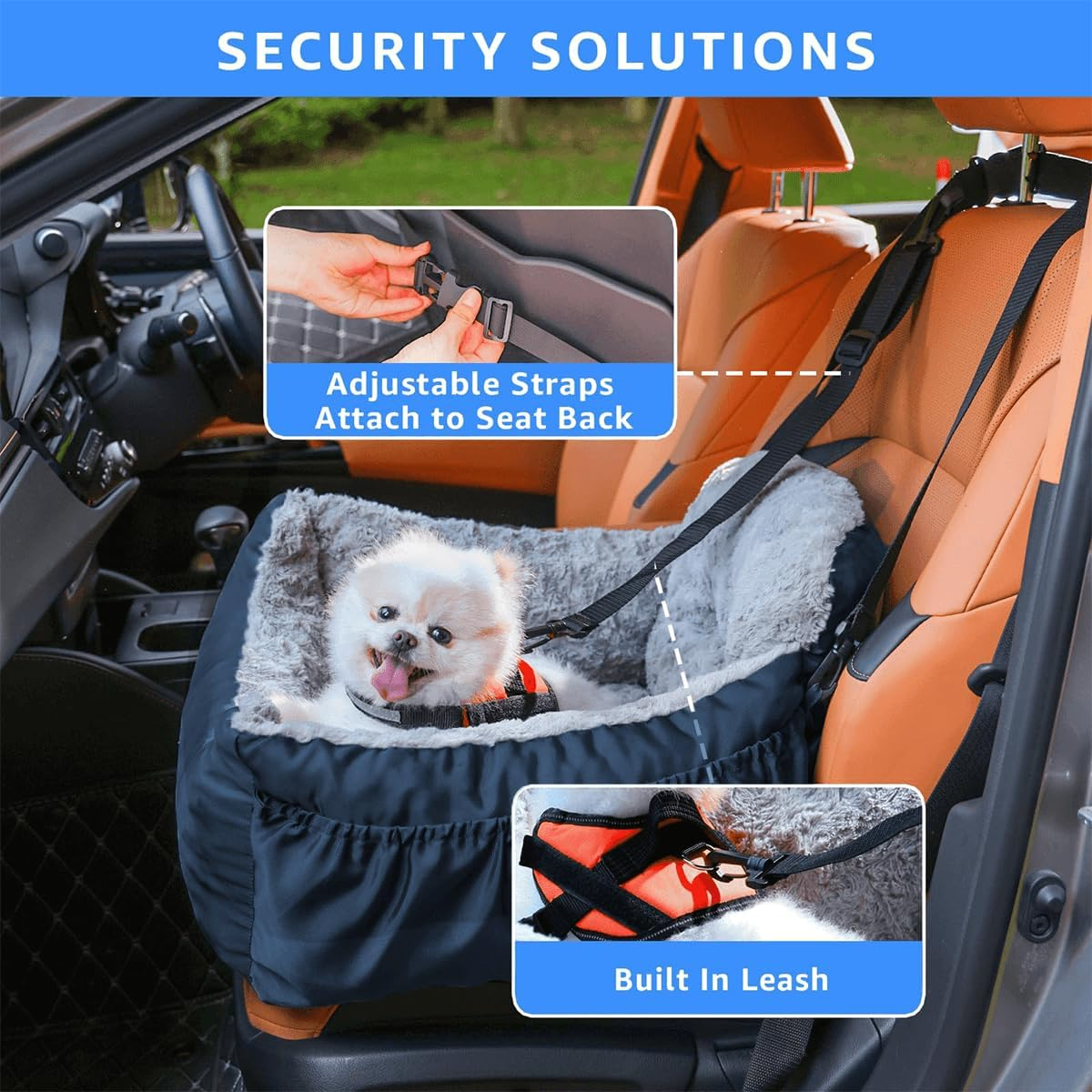 Dog Car Seat for Small Dogs, Washable Pet Booster Car Seats with Clip-On Safty Leash, Comfy Deluxe Plush Carseat with Storage Pockets, Puppy Travel Carrier Bed for Dogs Under 25 lbs