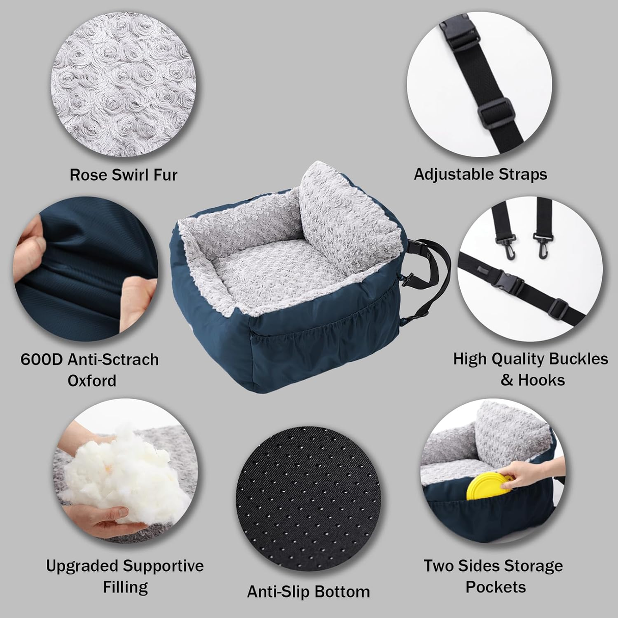 Dog Car Seat for Small Dogs, Washable Pet Booster Car Seats with Clip-On Safty Leash, Comfy Deluxe Plush Carseat with Storage Pockets, Puppy Travel Carrier Bed for Dogs Under 25 lbs