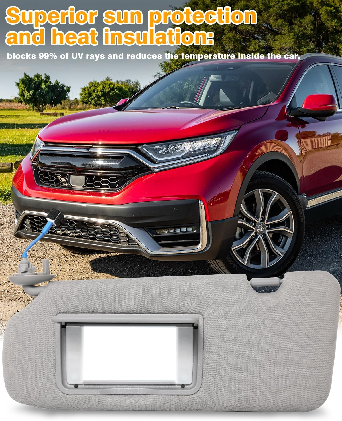 Driver Side Sun Visor Fits for Honda CRV 2017 2020 2021 2022 Replace 83280-TLY-H11ZB Car Sun Visor Replacement with Vanity Light/with Makeup Mirror