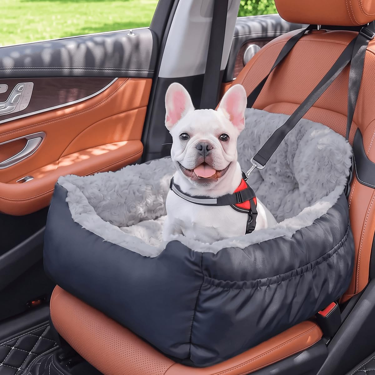 Dog Car Seat for Small Dogs, Washable Pet Booster Car Seats with Clip-On Safty Leash, Comfy Deluxe Plush Carseat with Storage Pockets, Puppy Travel Carrier Bed for Dogs Under 25 lbs