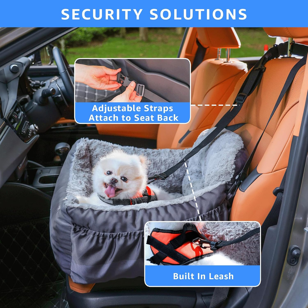 Dog Car Seat for Small Dogs, Washable Pet Booster Car Seats with Clip-On Safty Leash, Comfy Deluxe Plush Carseat with Storage Pockets, Puppy Travel Carrier Bed for Dogs Under 25 lbs