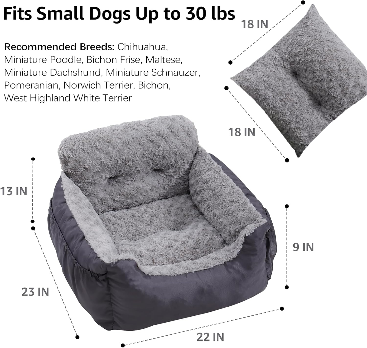 Dog Car Seat for Small Dogs, Washable Pet Booster Car Seats with Clip-On Safty Leash, Comfy Deluxe Plush Carseat with Storage Pockets, Puppy Travel Carrier Bed for Dogs Under 25 lbs