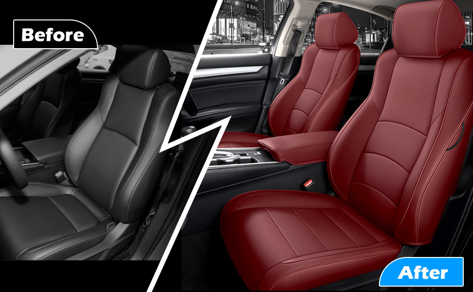 Honda Accord red leather seat covers after installation custom fit interior upgrade
