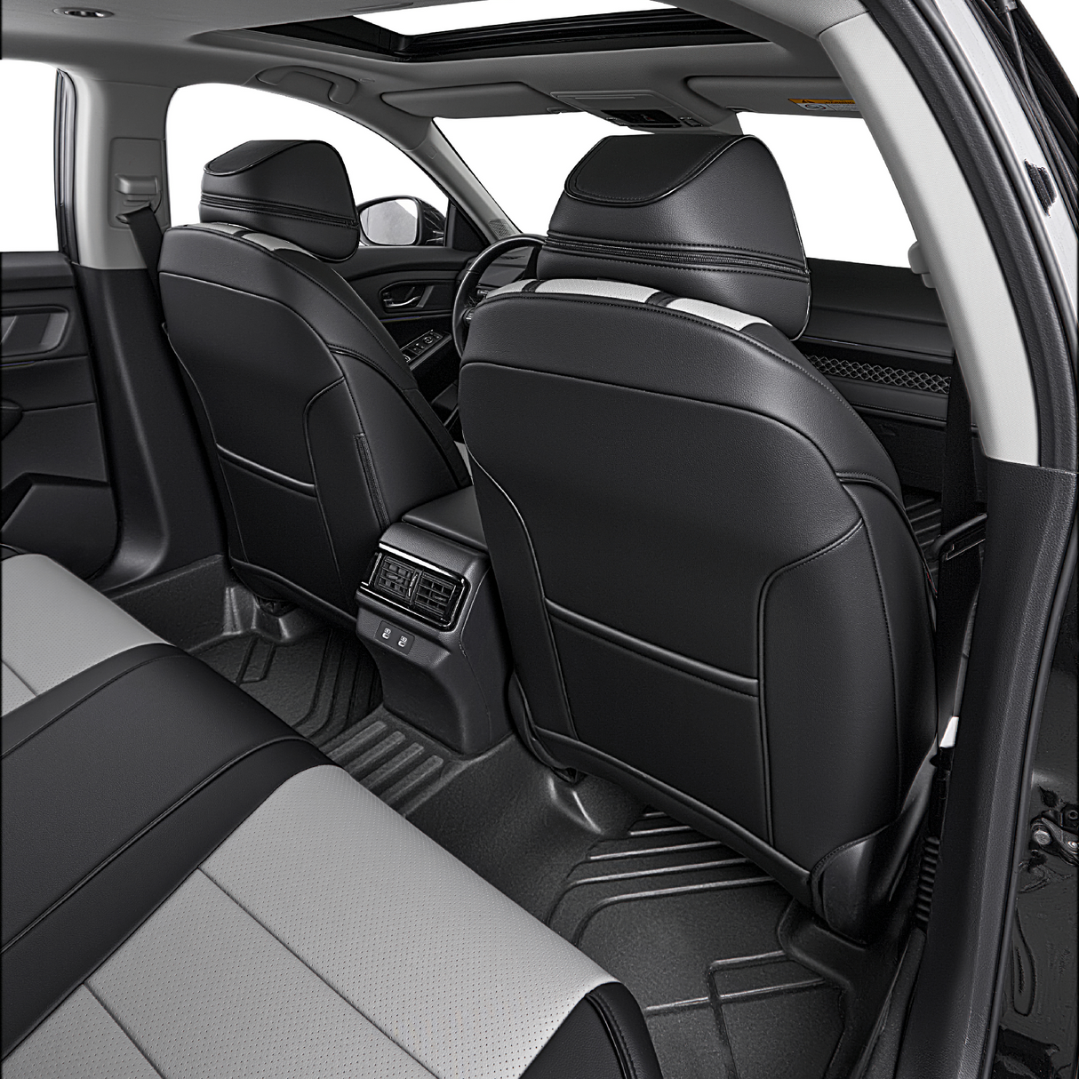 Black and gray leather seat covers for Honda Accord custom fit car interior