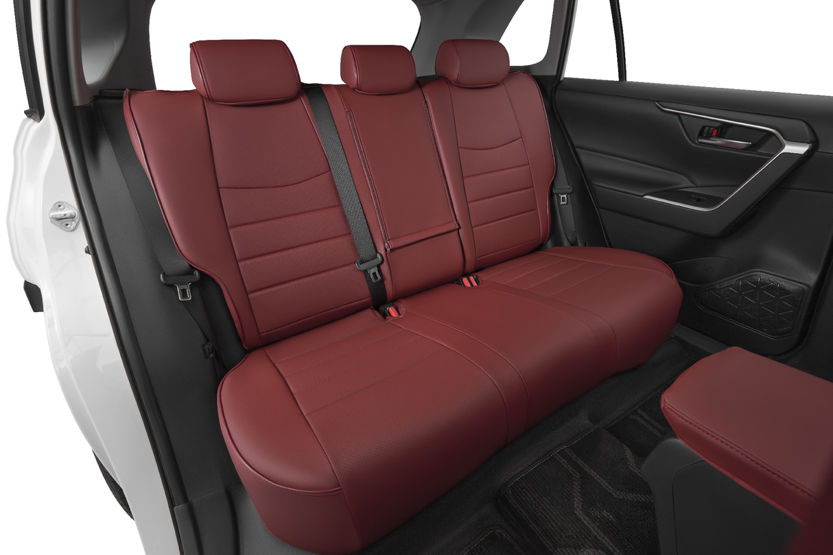 Toyota RAV4 custom leather seat covers in red interior design