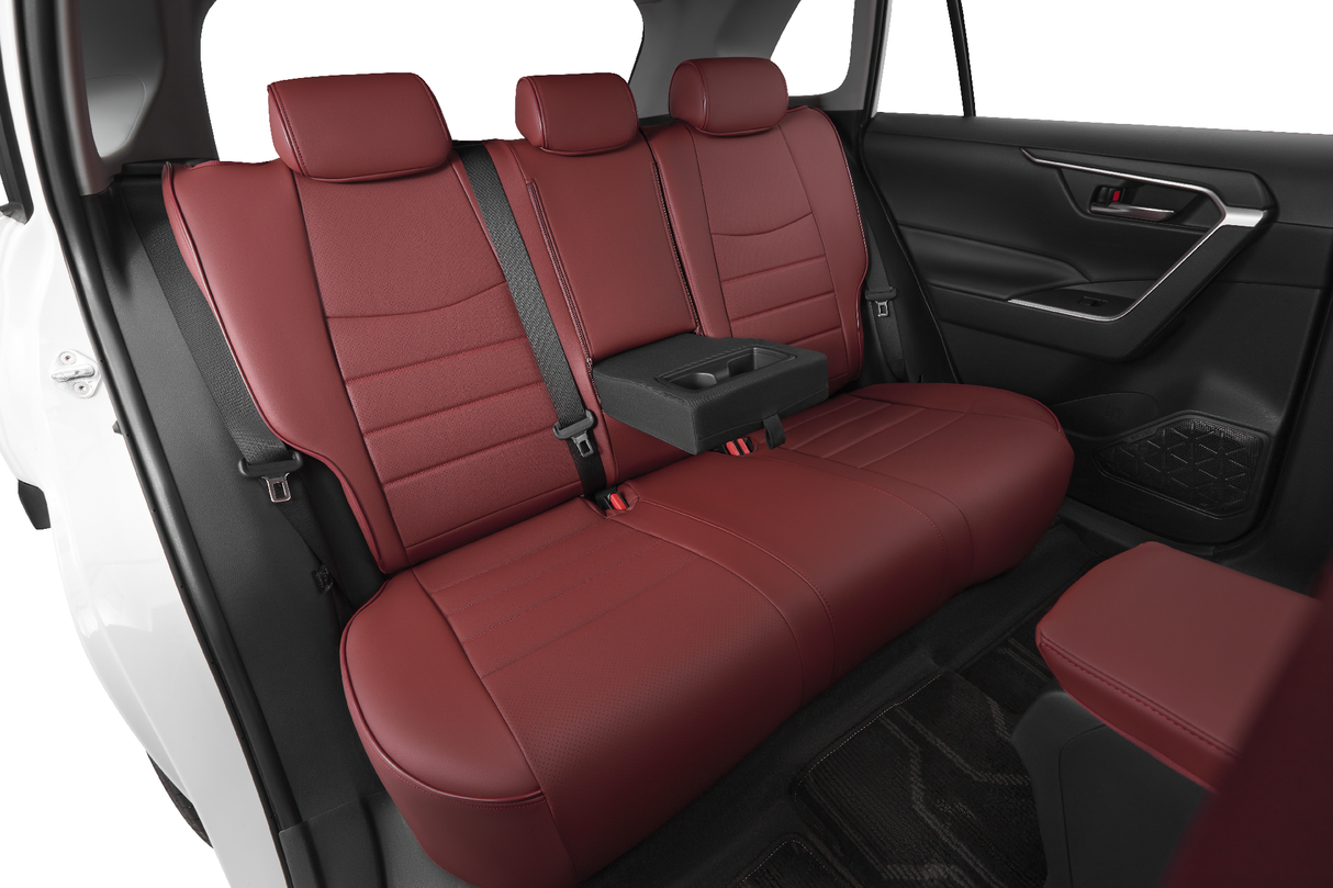 Toyota RAV4 custom leather seat covers in red interior design