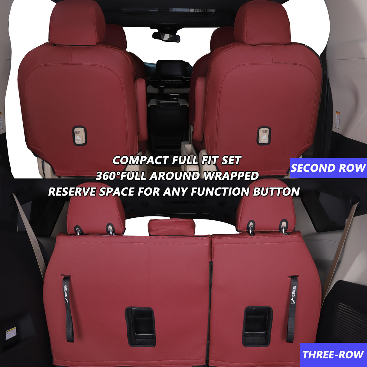 HKZ Custom Fit Car Seat Covers for Toyota Sienna 2021 2022 2023 2024 2025 - Leather